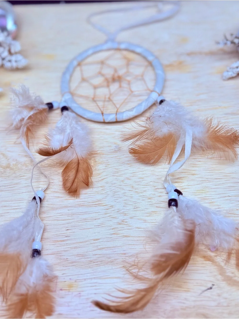 Kids Boho Feather Dreamcatcher Mobile - Cream & Tan